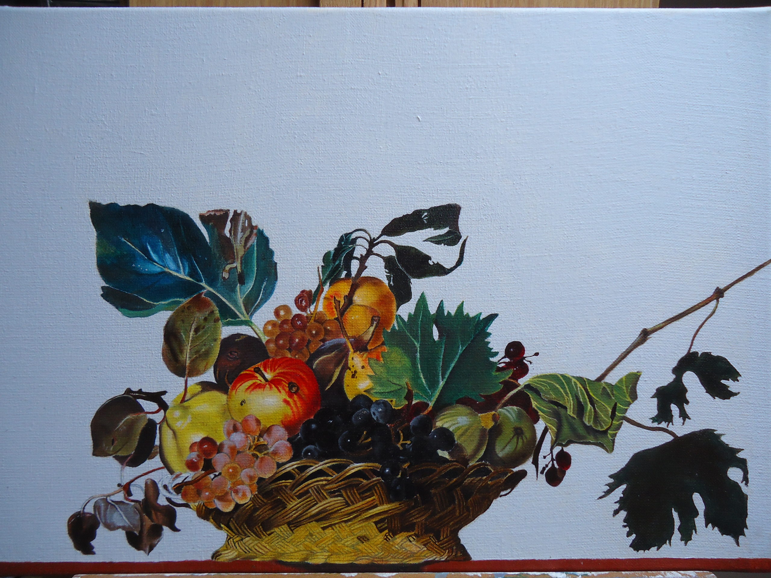 Copie en cours, le Caravage, corbeille de fruits, entre 1594 et 1602.